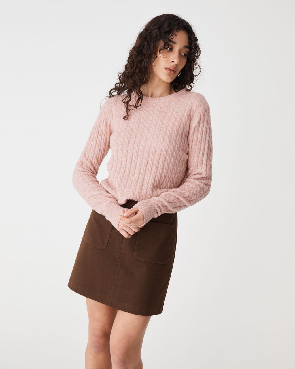 Andie Cable Knit Jumper in rose — close-up view 2
