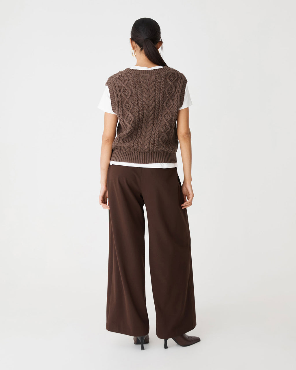 Poppy Sleeveless Cable Knit in brown — back view