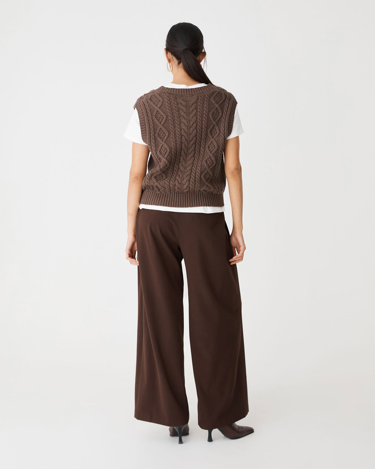 Poppy Sleeveless Cable Knit in brown — back view