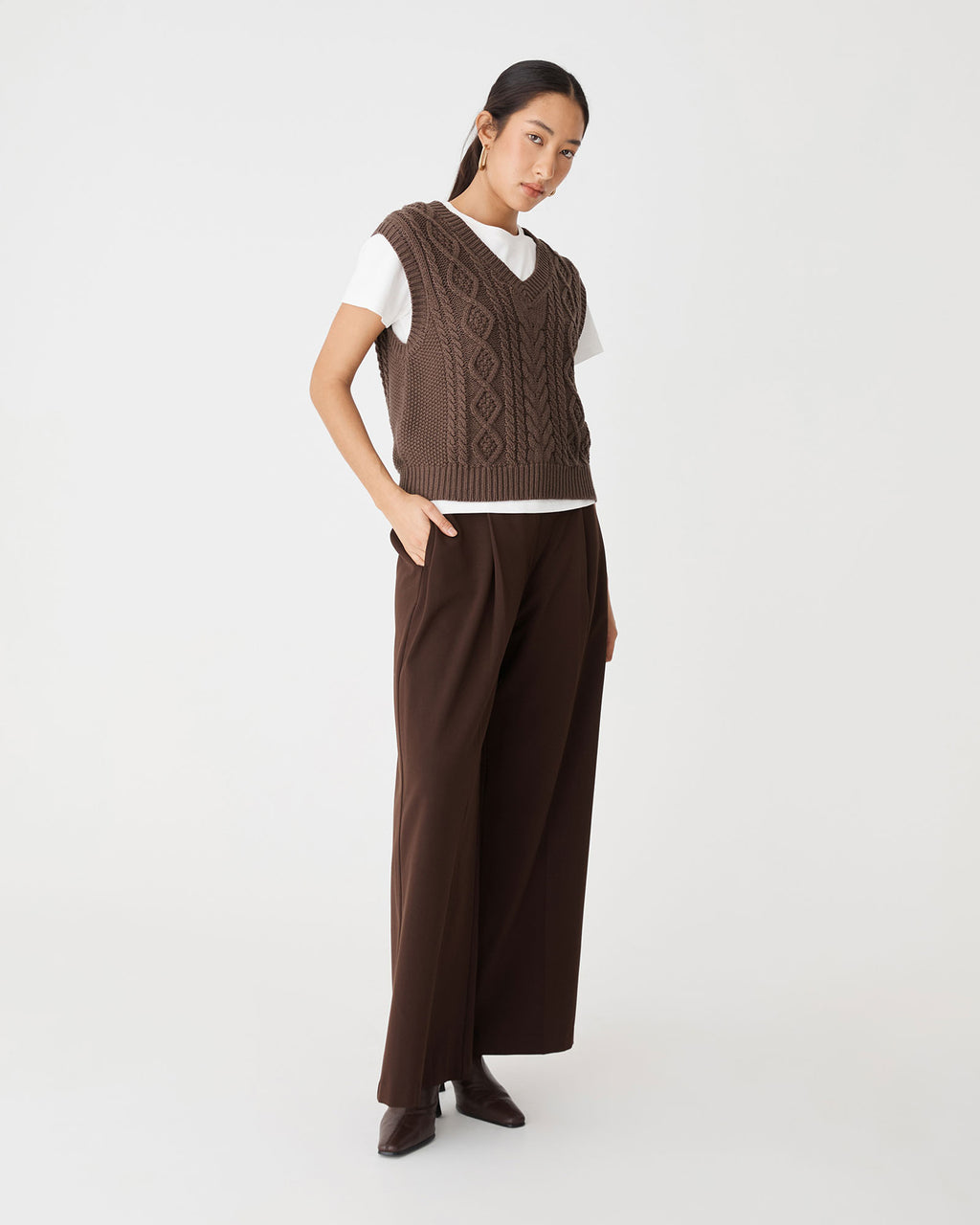 Poppy Sleeveless Cable Knit in brown — side view