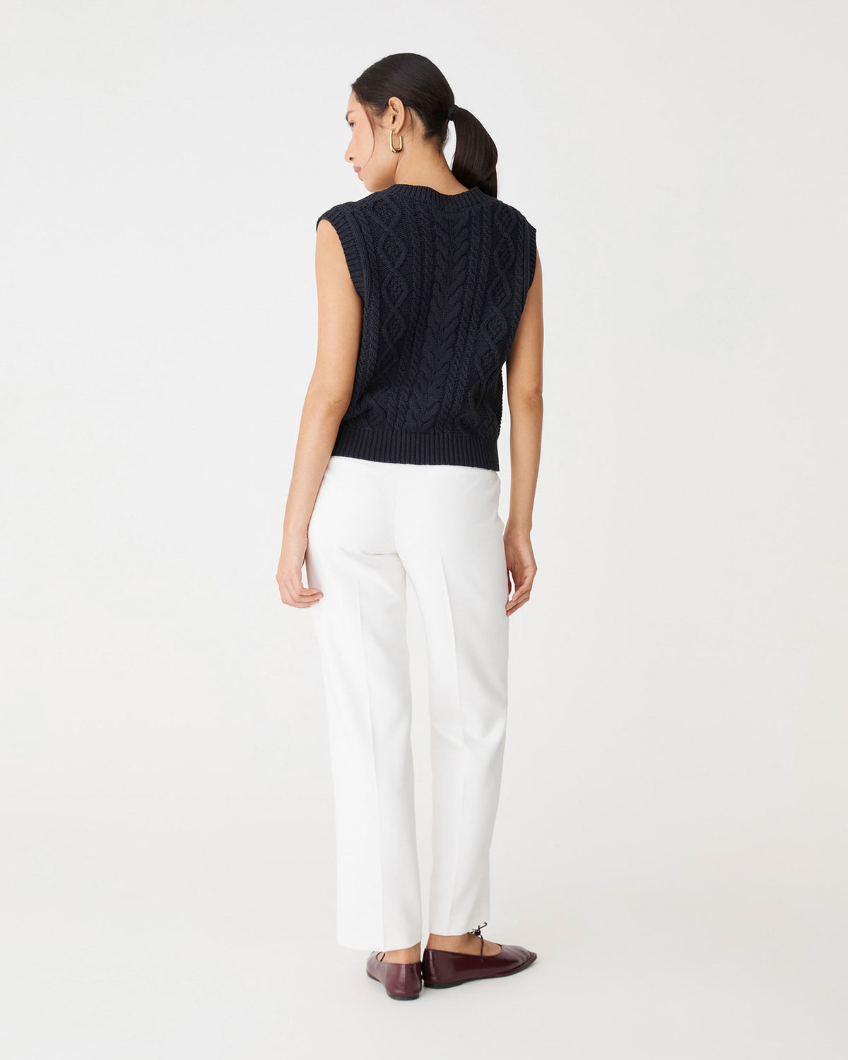 Poppy Sleeveless Cable Knit in midnight — back view