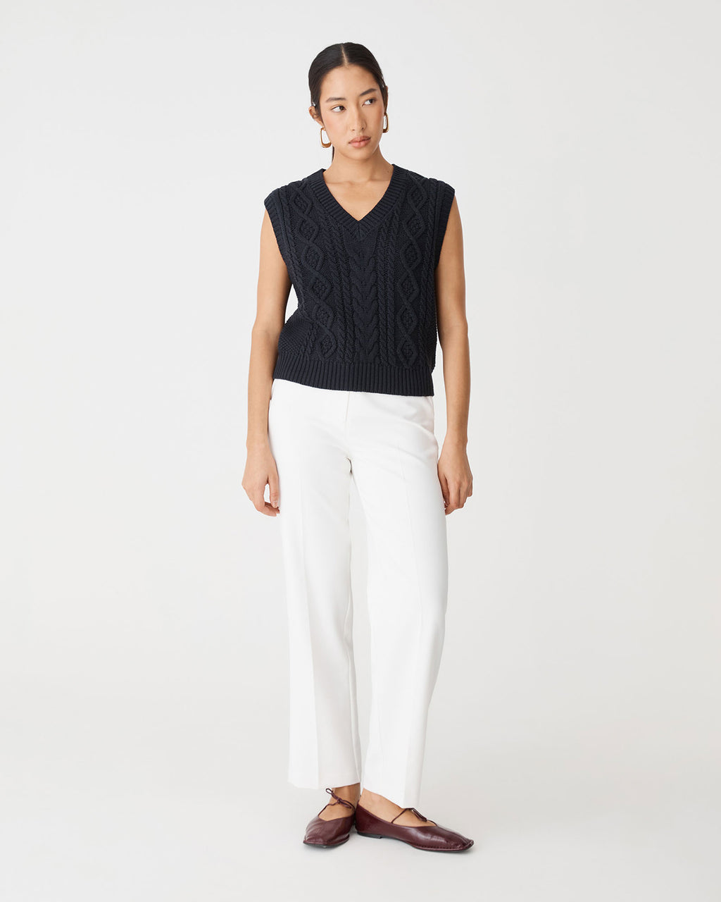 Poppy Sleeveless Cable Knit in midnight — full-length view