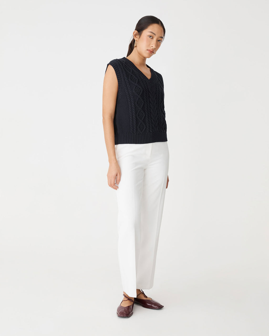 Poppy Sleeveless Cable Knit in midnight — side view