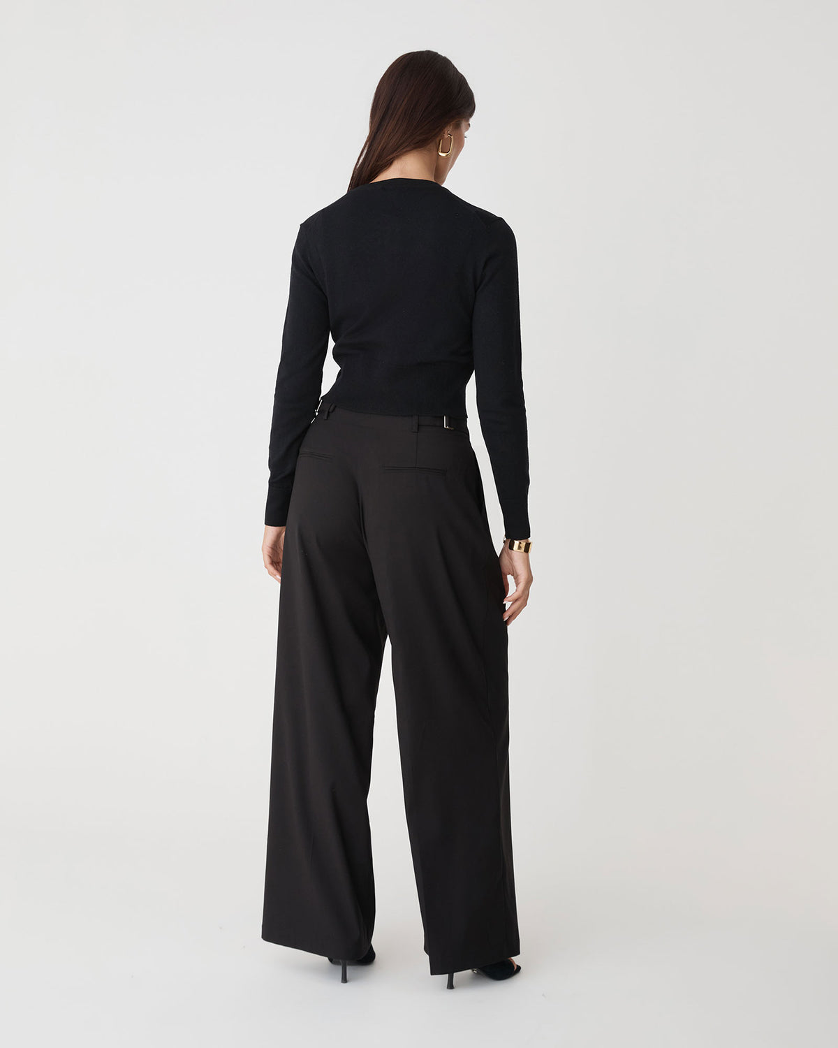 Cassie Crew Neck Cardigan in black — back view