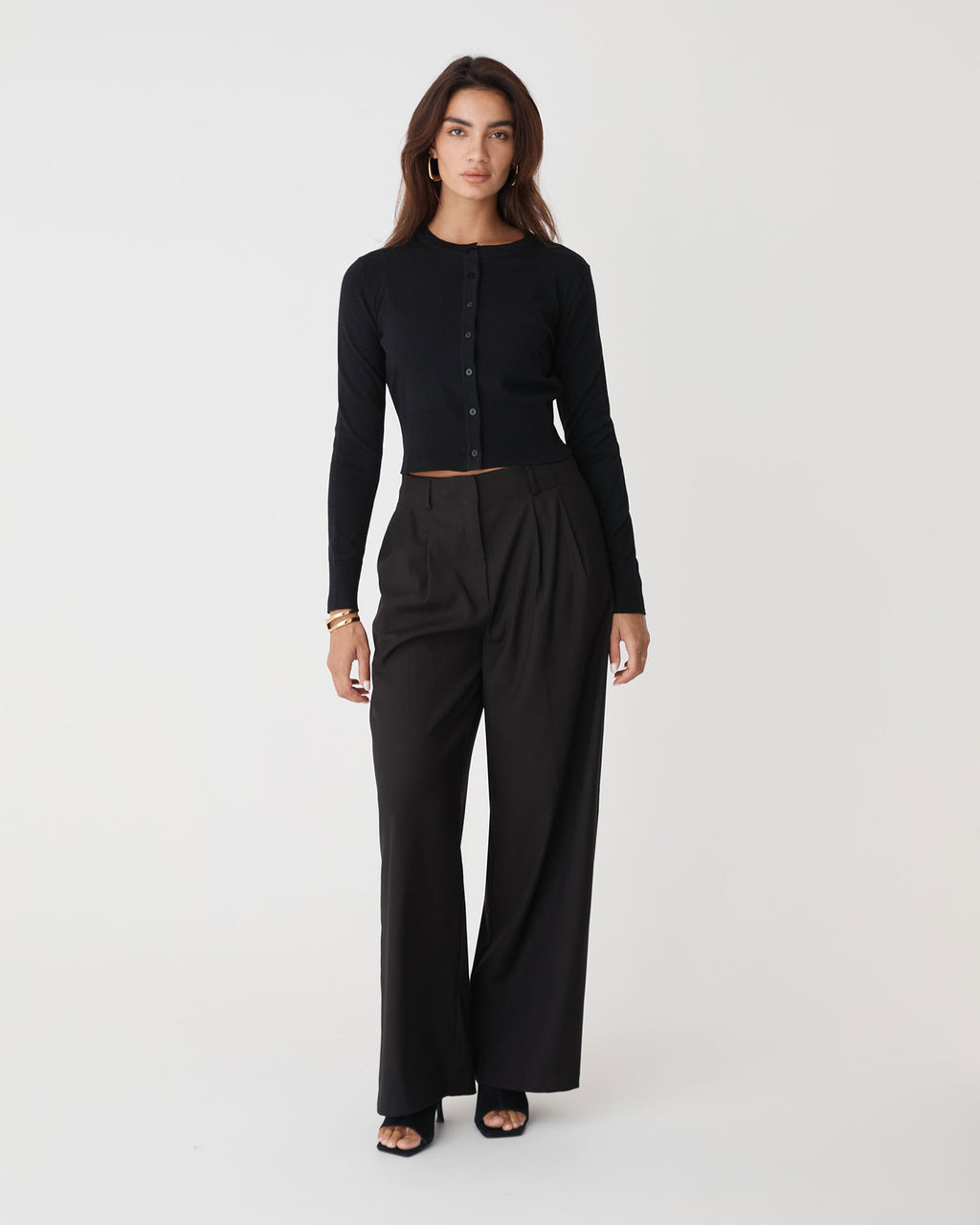 Cassie Crew Neck Cardigan in black — full-length view 2