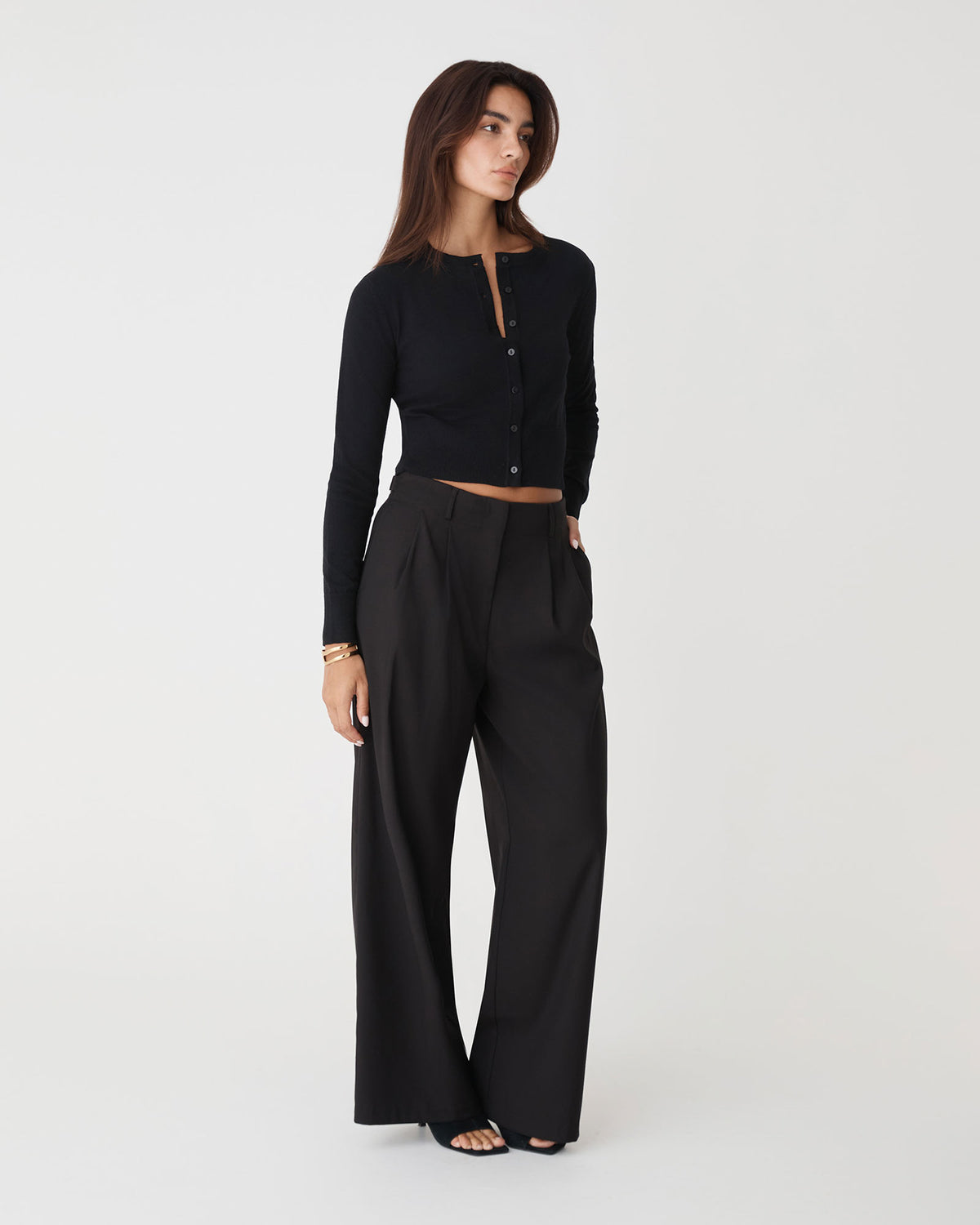 Cassie Crew Neck Cardigan in black — side view