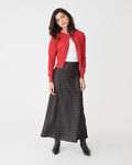 Cassie Crew Neck Cardigan in cherry — full-length view