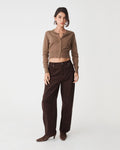 Cassie Crew Neck Cardigan in coffee — full-length view
