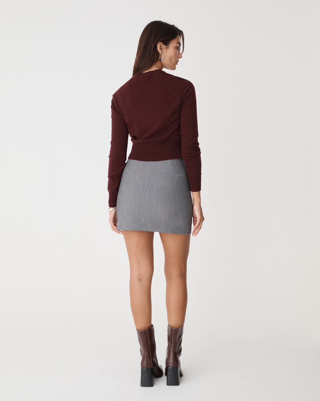 Cassie Crew Neck Cardigan in shiraz — back view