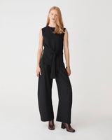 Nora Sleeveless Tie Waist Knit in black — full-length view