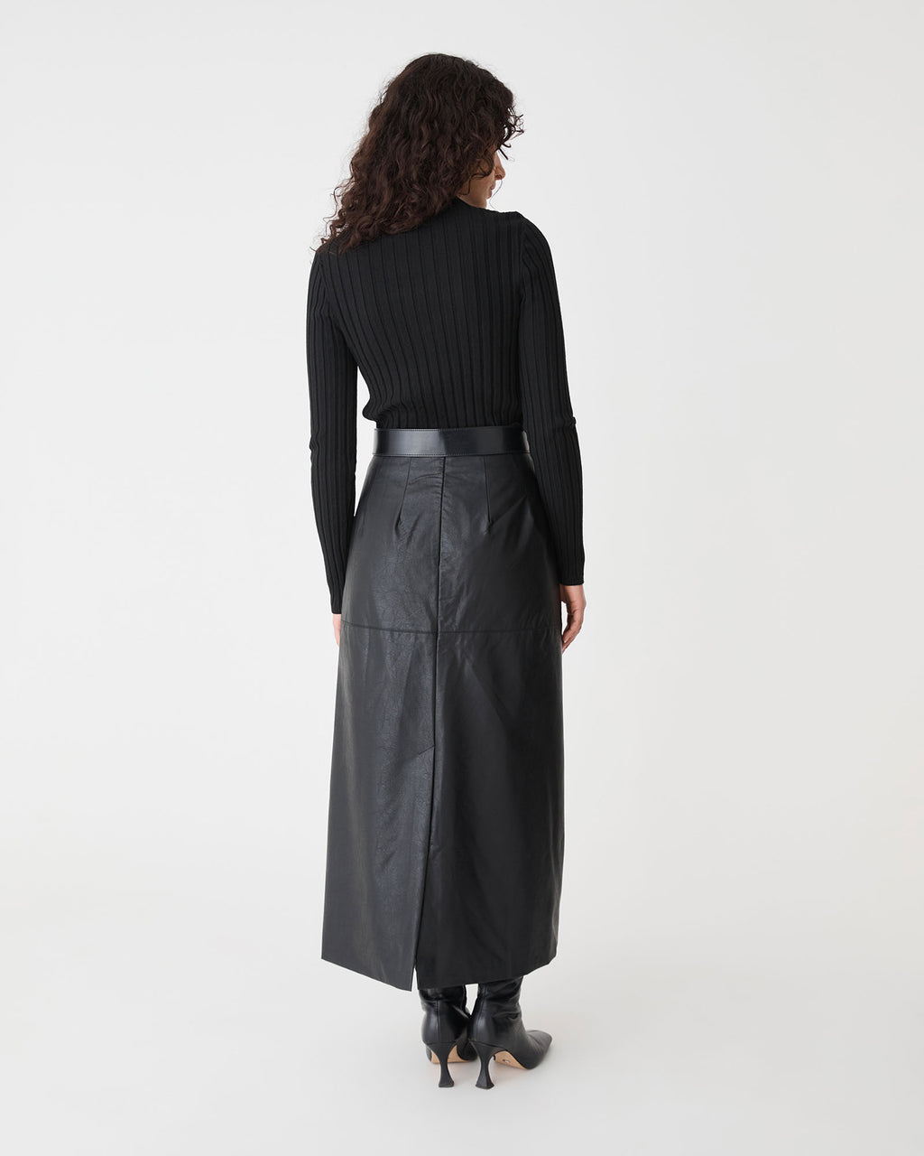 Inez Mock Neck Henley Knit in black — back view