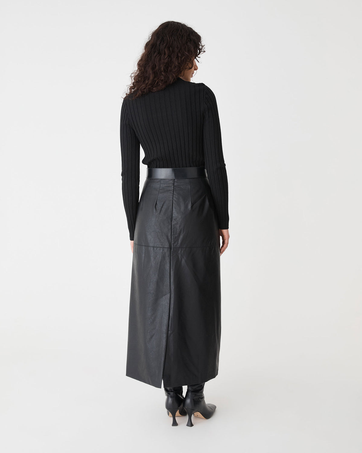 Inez Mock Neck Henley Knit in black — back view