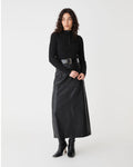 Inez Mock Neck Henley Knit in black — full-length view