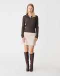 Inez Mock Neck Henley Knit in dark cedar — full-length view