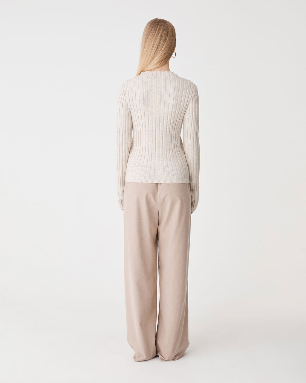 Inez Mock Neck Henley Knit in eggnog — back view