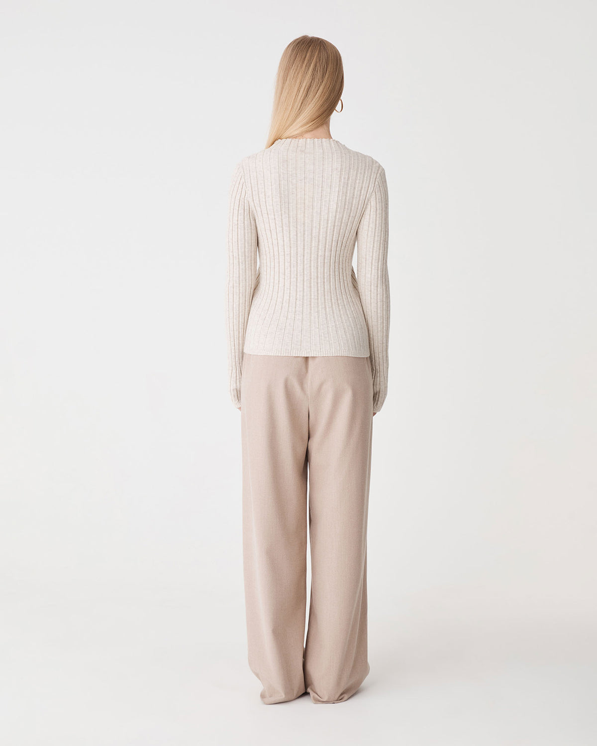 Inez Mock Neck Henley Knit in eggnog — back view