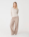 Inez Mock Neck Henley Knit in eggnog — full-length view