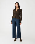 Bristol Collared Rib Cardigan in chocolate — full-length view