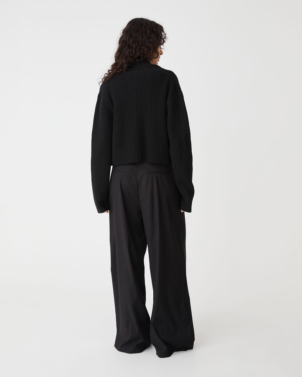 Avery Shawl Collar Cardigan in black — back view