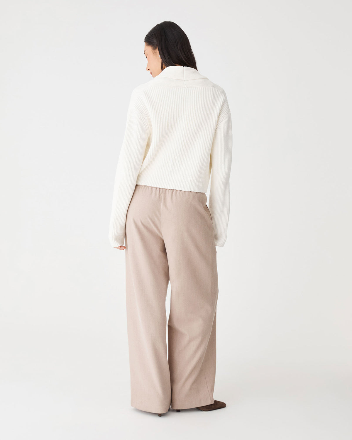 Avery Shawl Collar Cardigan in ivory — back view