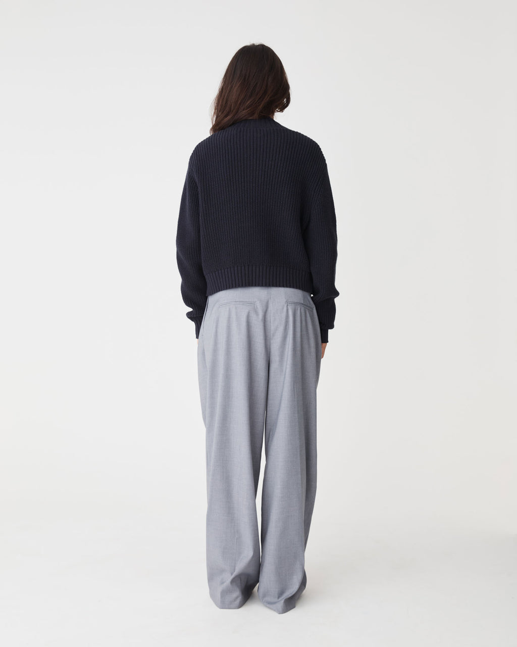 Petra Rib Knit Cardigan in midnight — back view