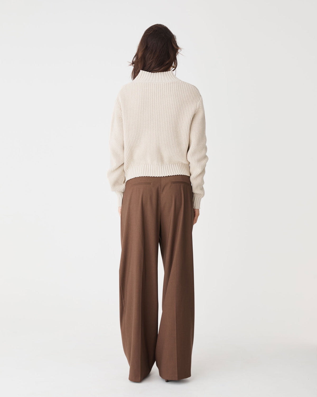 Petra Rib Knit Cardigan in oatmeal — back view