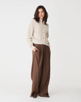 Petra Rib Knit Cardigan in oatmeal — full-length view