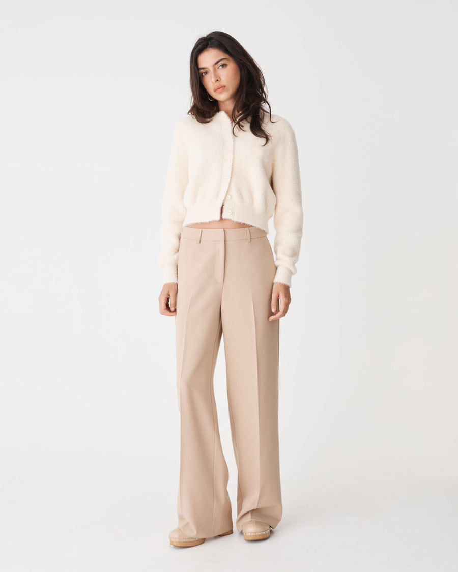 Vanessa Fluffy Cardigan in eggnog — full-length view