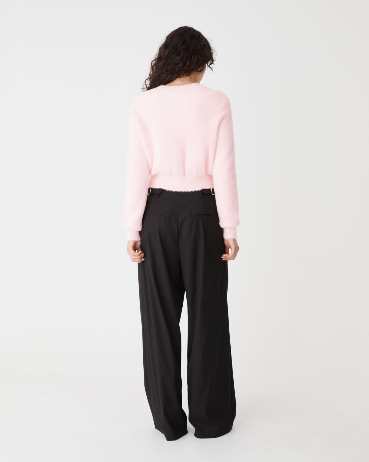 Vanessa Fluffy Cardigan in soft pink — back view
