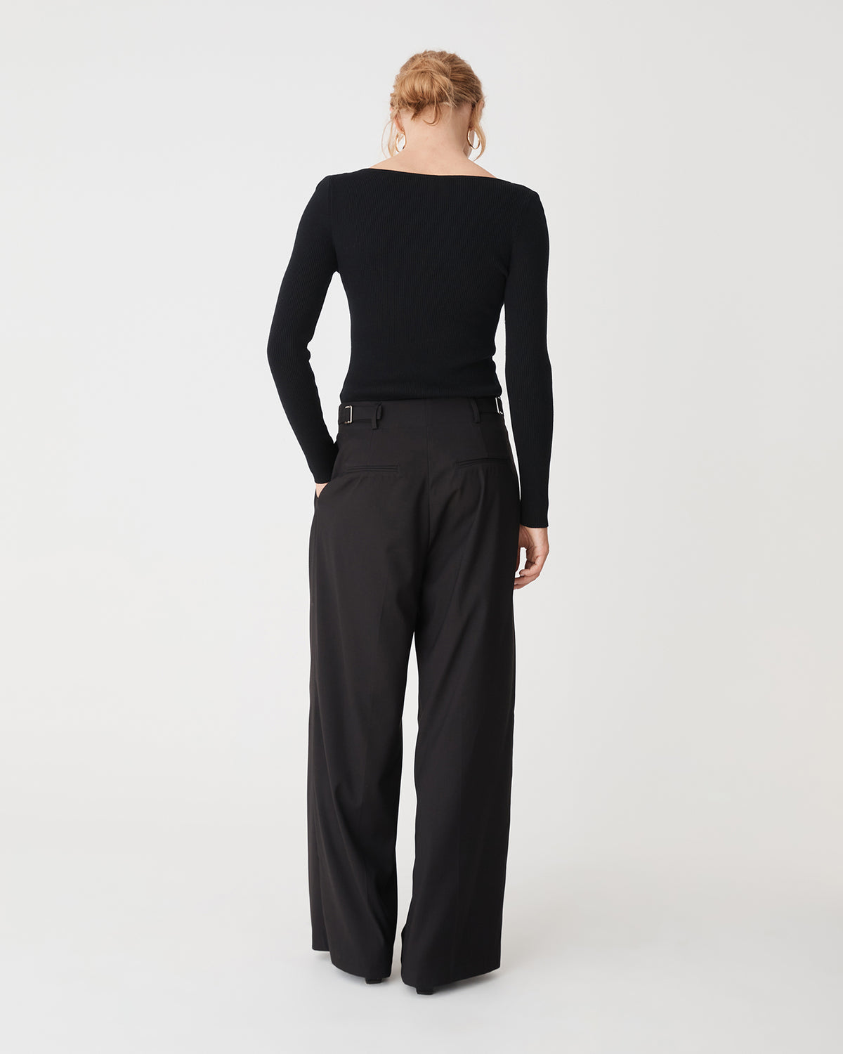 Logan Button Keyhole Rib Knit in black — back view