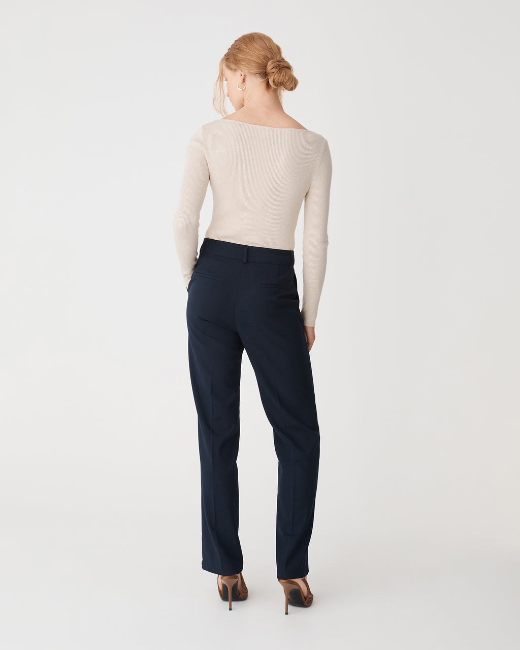 Logan Button Keyhole Rib Knit in buttercream — back view