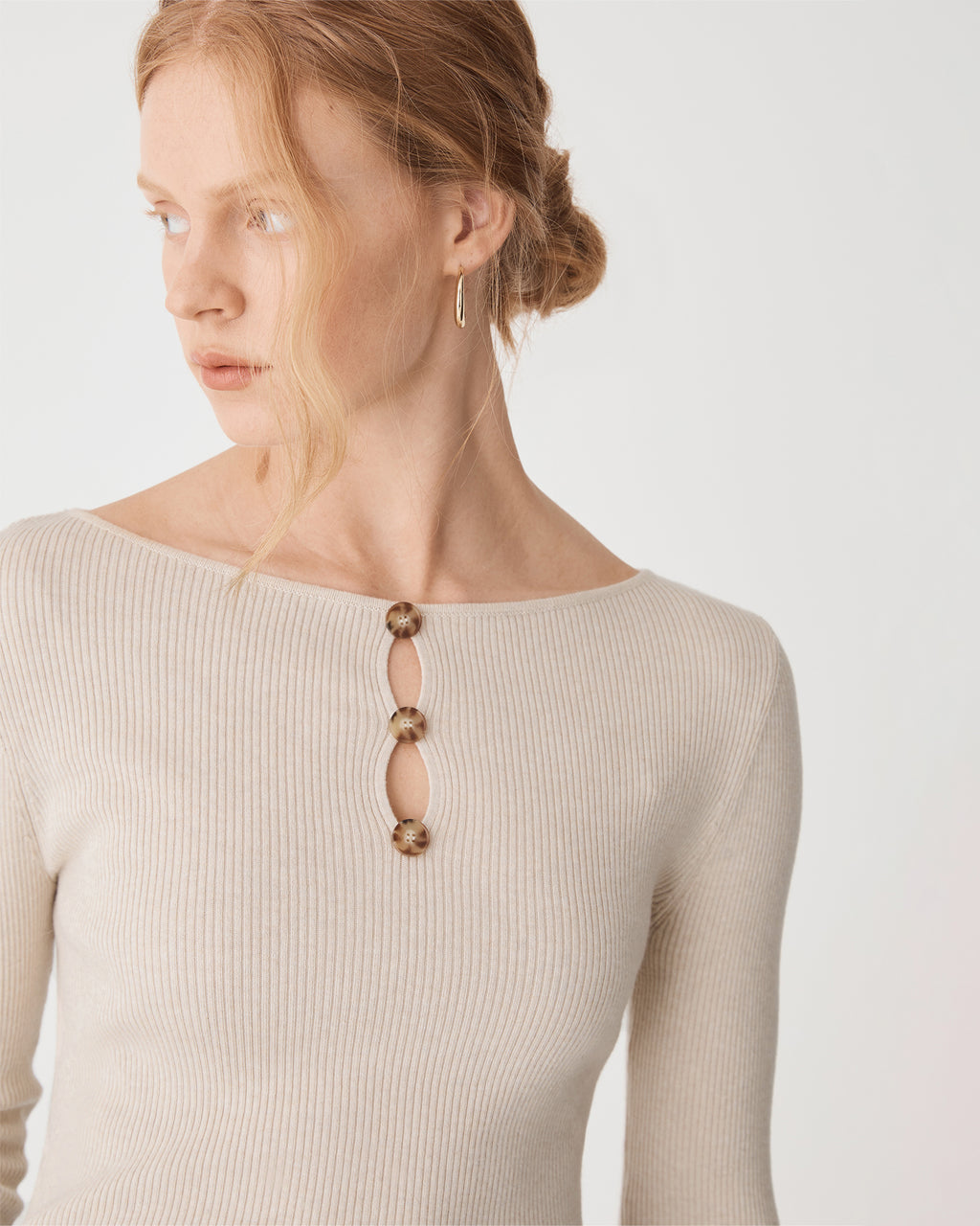 Logan Button Keyhole Rib Knit in buttercream — fabric detail