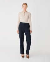 Logan Button Keyhole Rib Knit in buttercream — full-length view