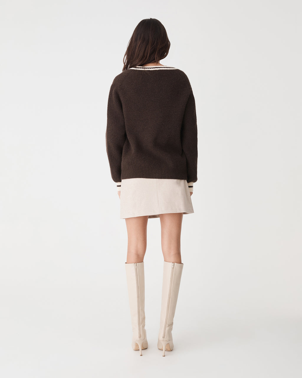 Marlo Relaxed Fit Cardigan in chocolate ivory — back view 2