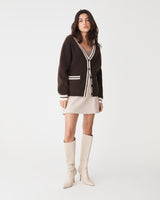 Marlo Relaxed Fit Cardigan in chocolate ivory — full-length view