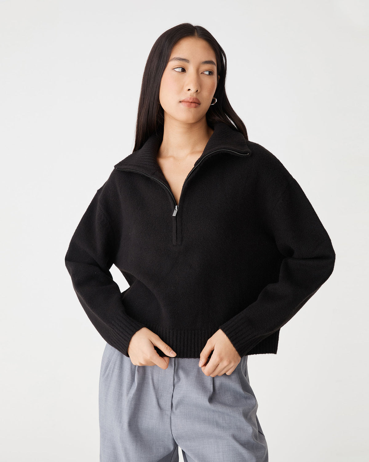Marnie Half Zip Jumper in black — close-up view