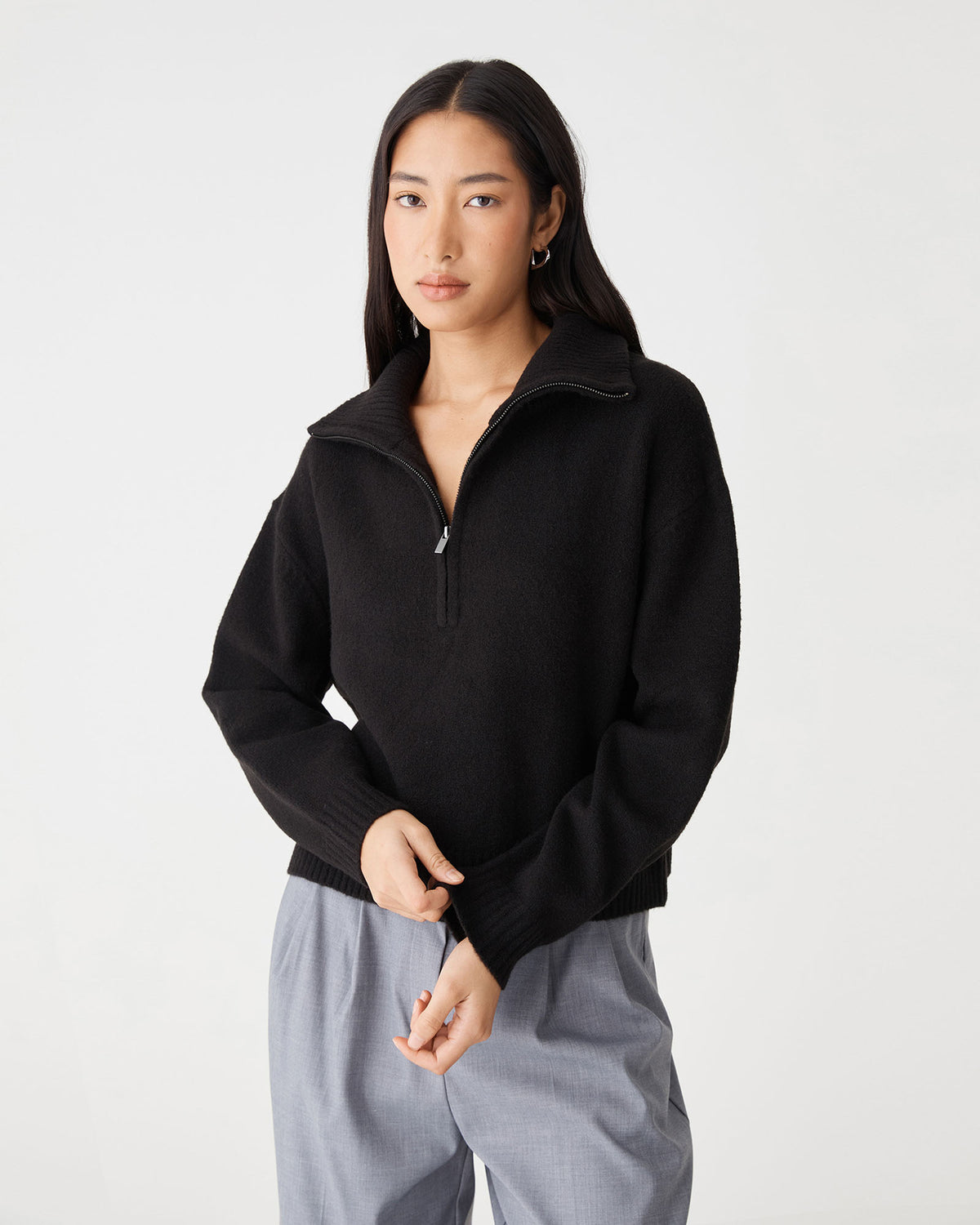 Marnie Half Zip Jumper in black — close-up view 2