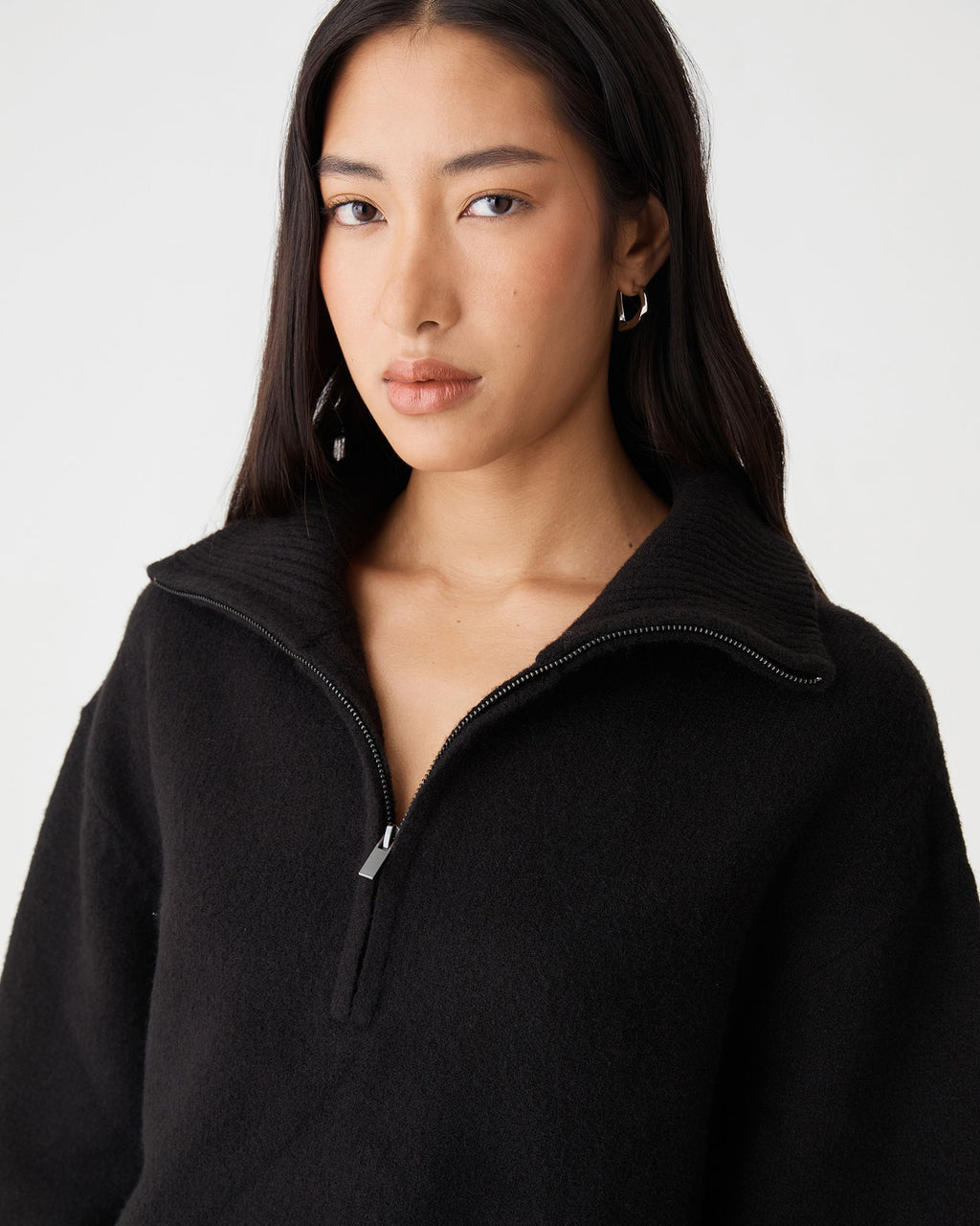 Marnie Half Zip Jumper in black — fabric detail