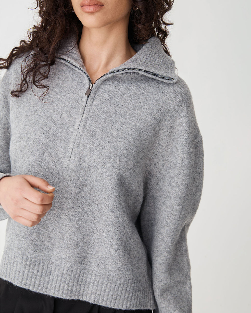 Marnie Half Zip Jumper in grey marle — fabric detail