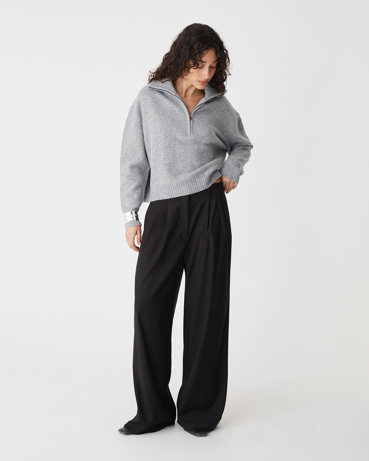 Marnie Half Zip Jumper in grey marle — full-length view 2