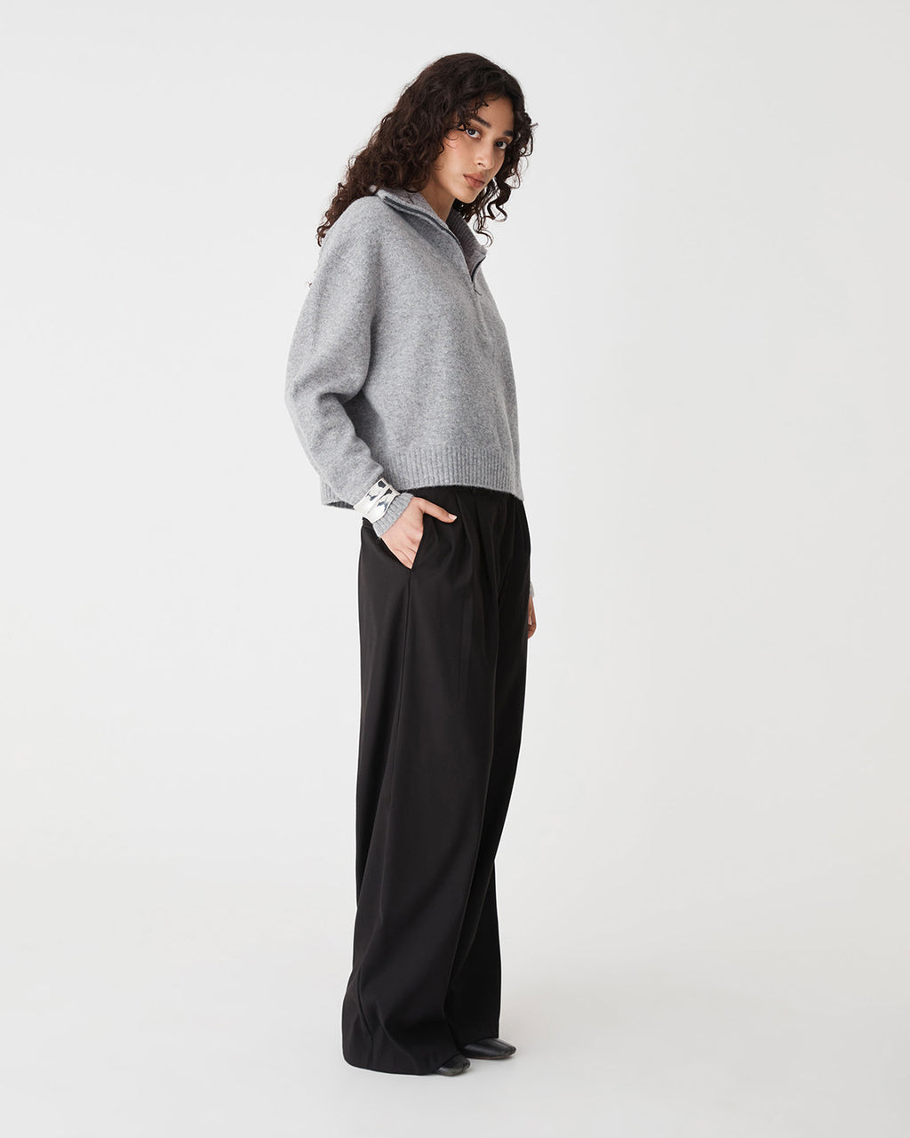 Marnie Half Zip Jumper in grey marle — side view