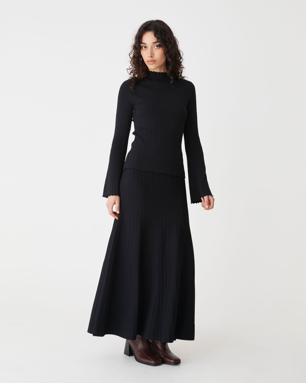 Nevaeh Bell Sleeve Knit in black — full-length view 2