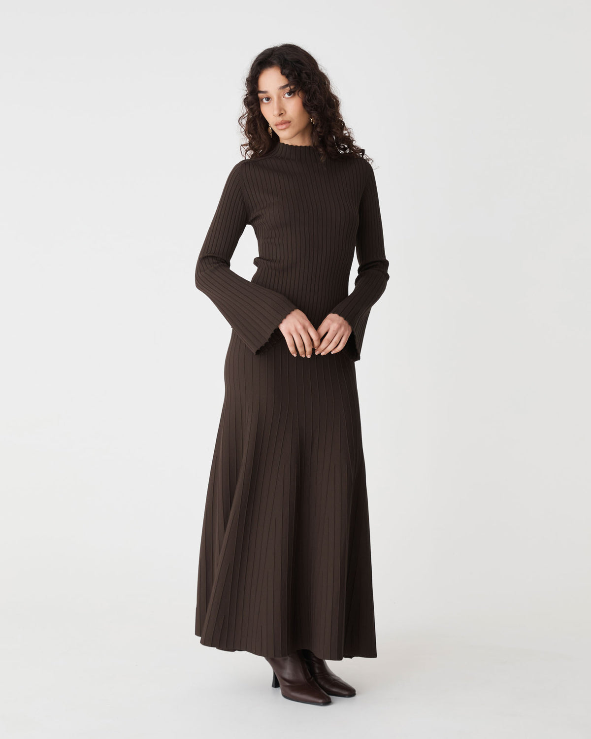 Nevaeh Bell Sleeve Knit in chocolate — full-length view 2
