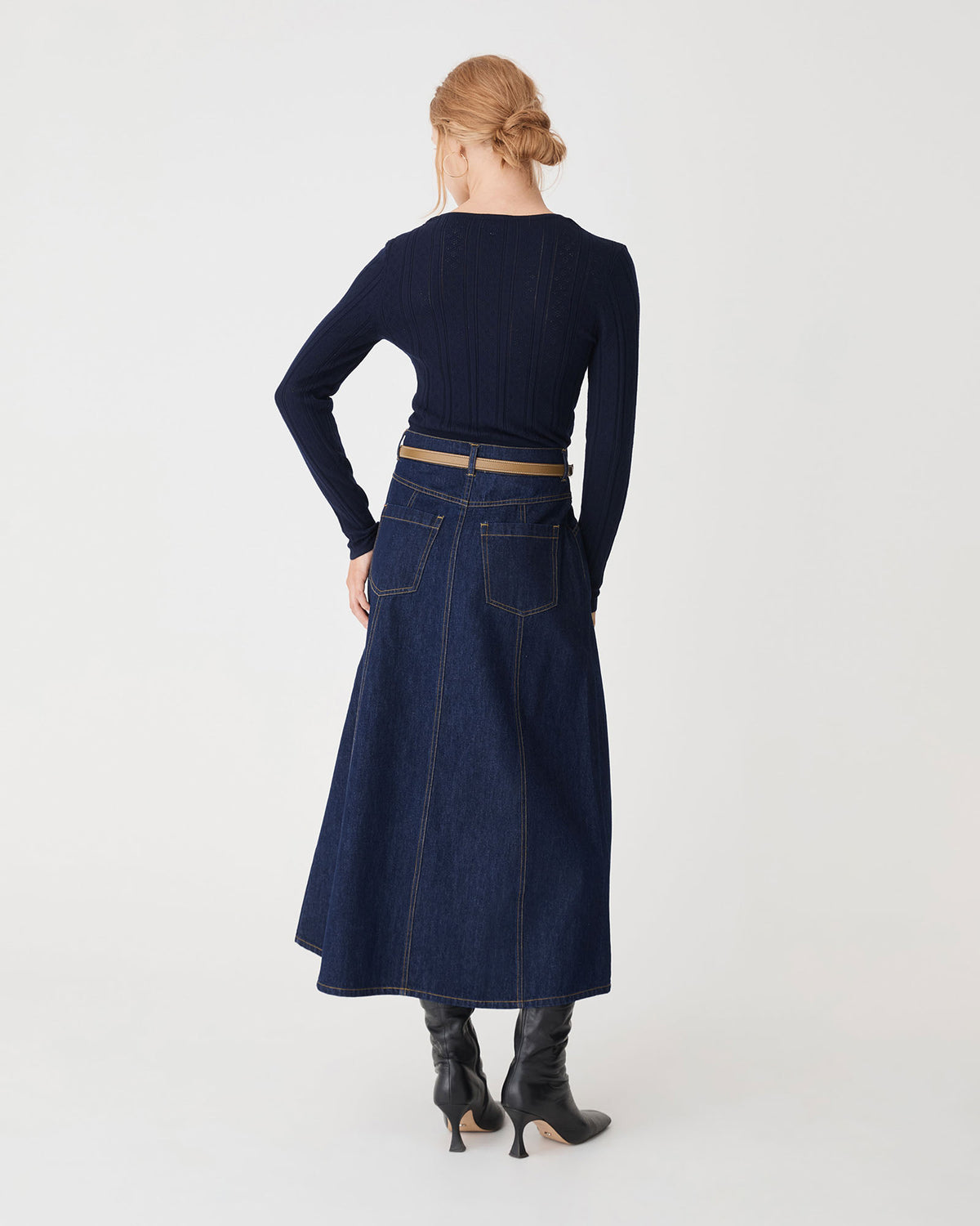 Lacey Pointelle Knit in navy — back view