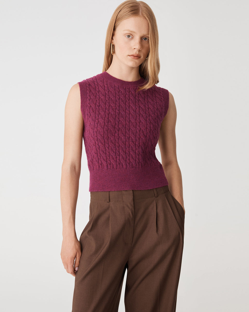 Frankie Sleeveless Cable Knit in berry — close-up view 2