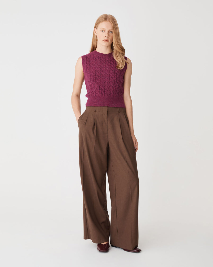 Frankie Sleeveless Cable Knit in berry — full-length view