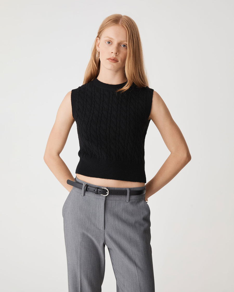 Frankie Sleeveless Cable Knit in black — close-up view