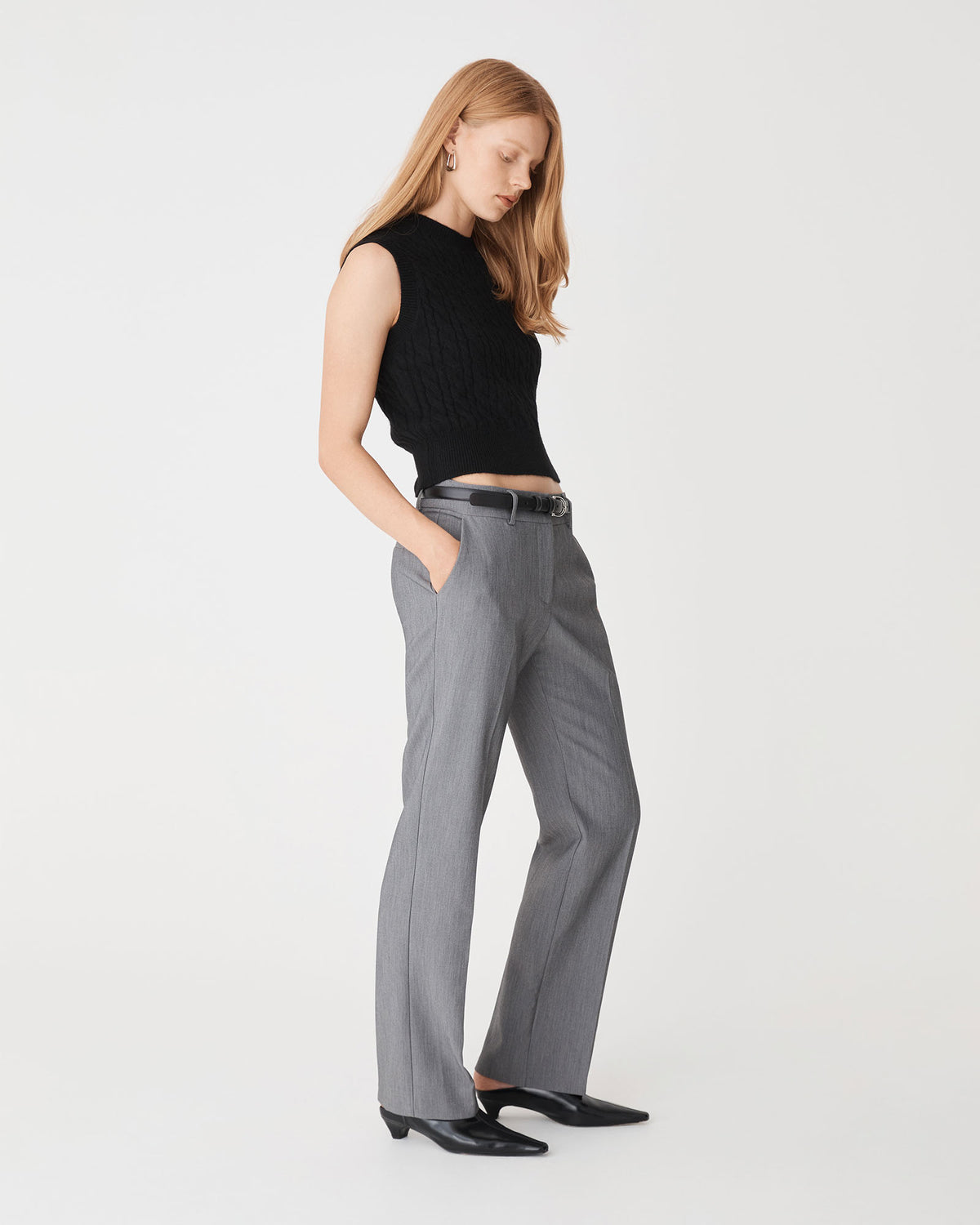 Frankie Sleeveless Cable Knit in black — side view
