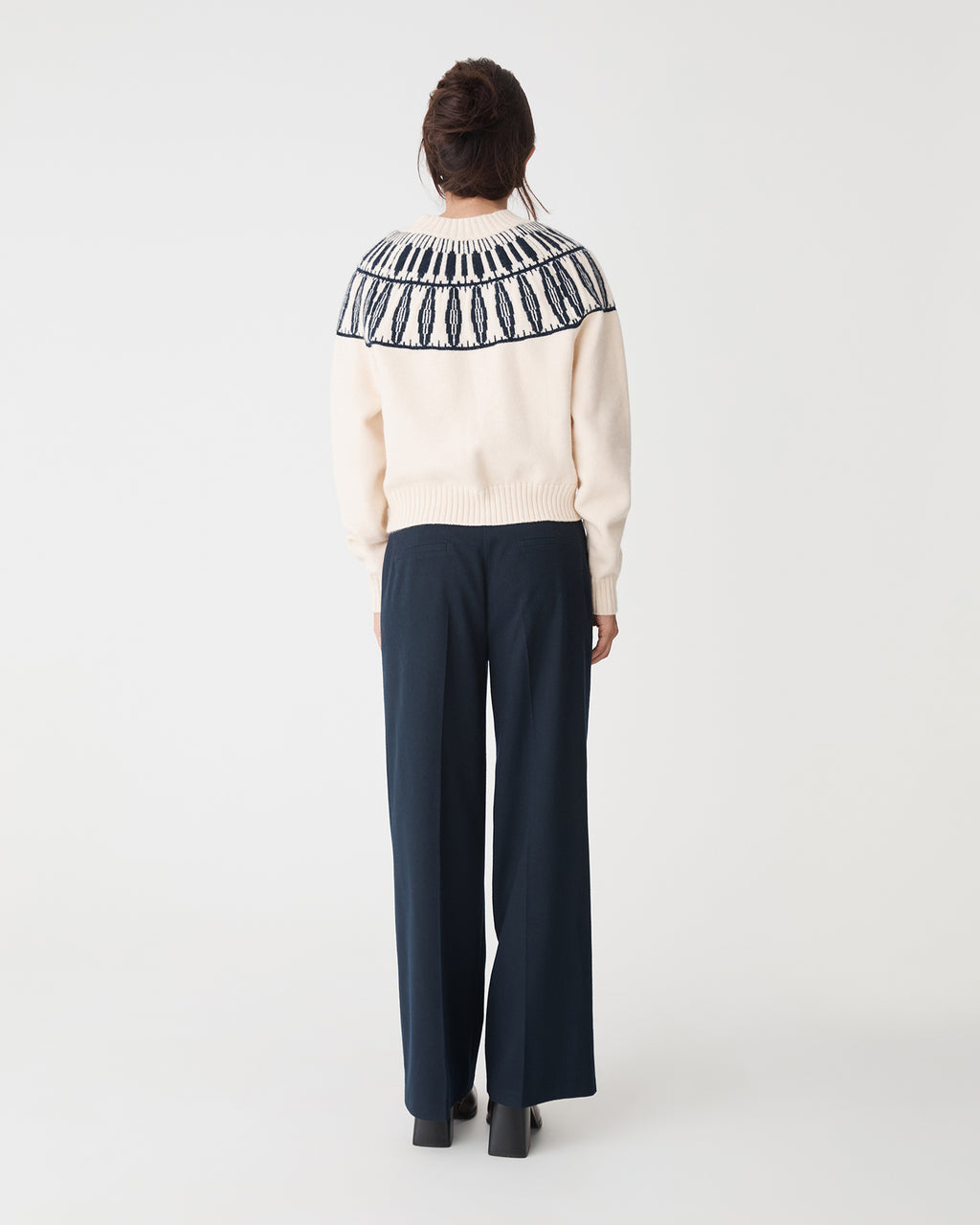 Allegra Fair Isle Sweater in ivory navy — back view