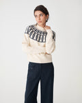 Allegra Fair Isle Sweater in ivory navy — close-up view